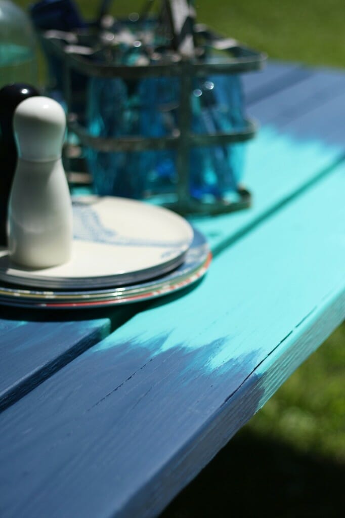 picnic table tie dye painted details