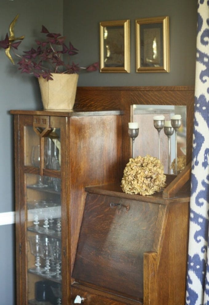 #EclecticallyFall dining room secretary as bar cabinet