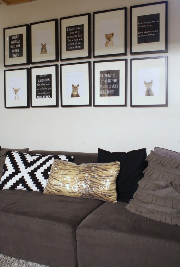animal print shop and book quote grid gallery in playroom