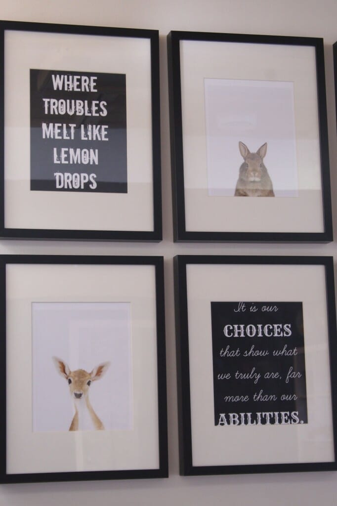 animal print shop and book quote gallery wall in playroom