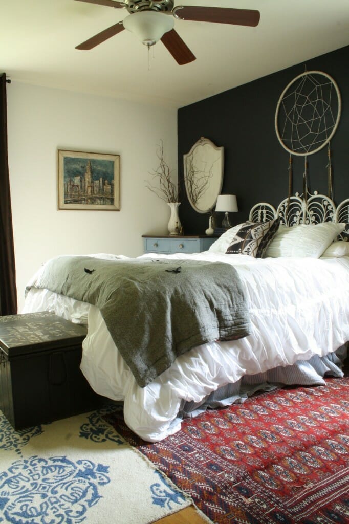 moody boho bedroom with DIY dreamcatcher