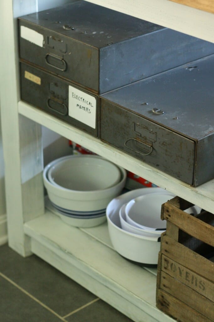 vintage electrical industrial drawers for silverware storage