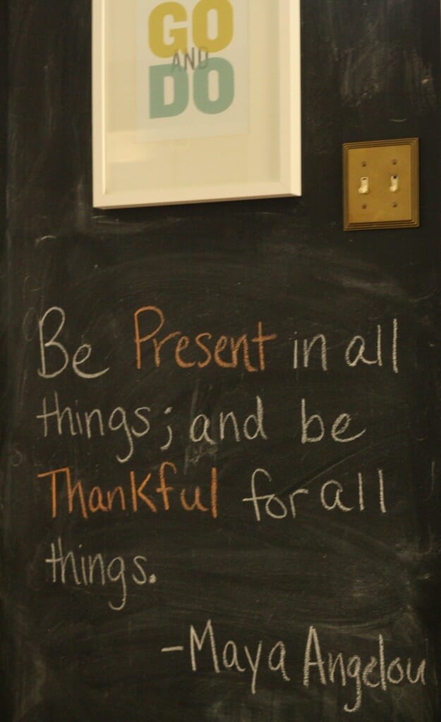 chalkboard wall with maya angelou thankful quote