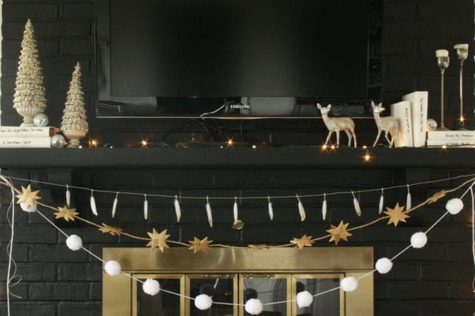 black and white and sparkling holiday mantle