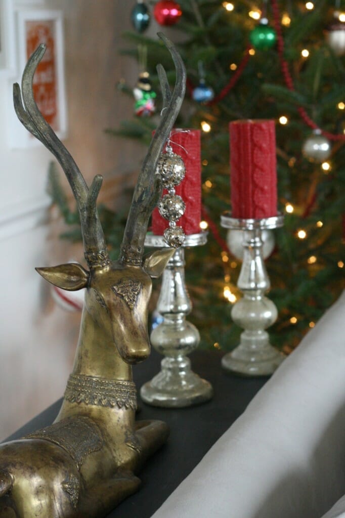 antelope decked out with glittery ornament and mercury glass