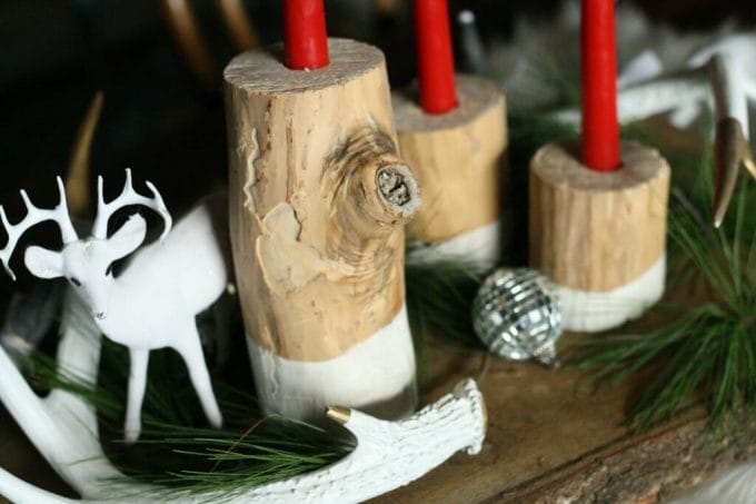 DIY stripped and dipped log candlesticks