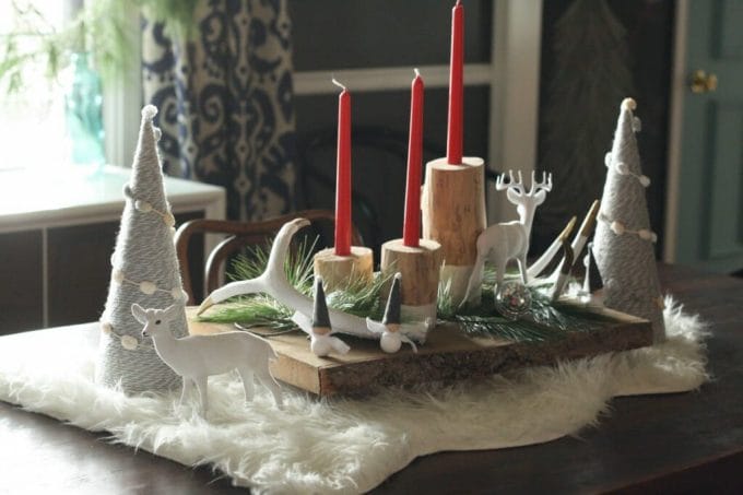 rustic and glam centerpiece on dining table