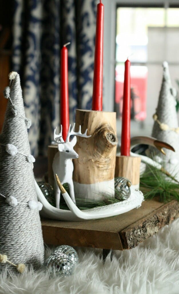 DIY dipped log candlesticks and rustic glam centerpiece