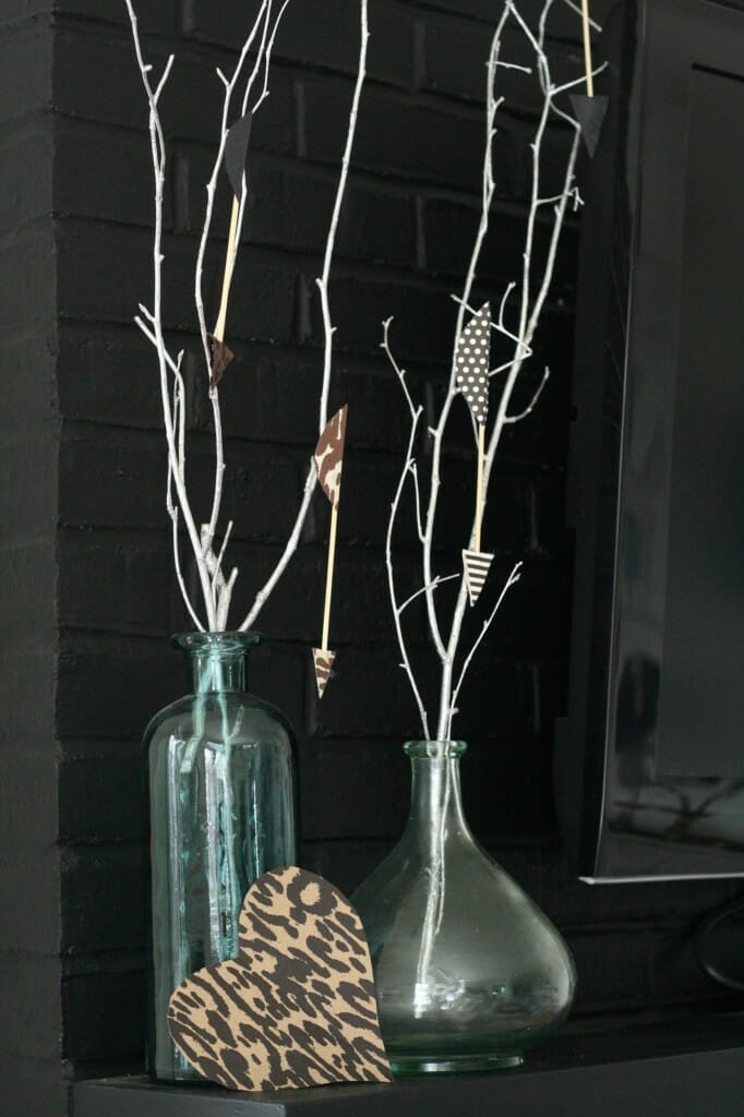 branches with arrows and wild heart valentine's mantle