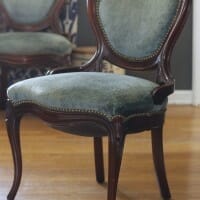 Blue Velvet French Dining Chairs in Dining Room