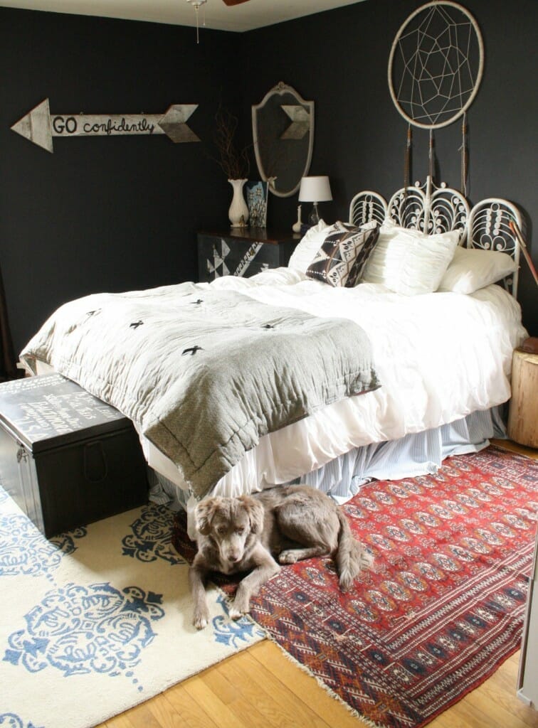 bohemian bedroom with lots of DIY touches
