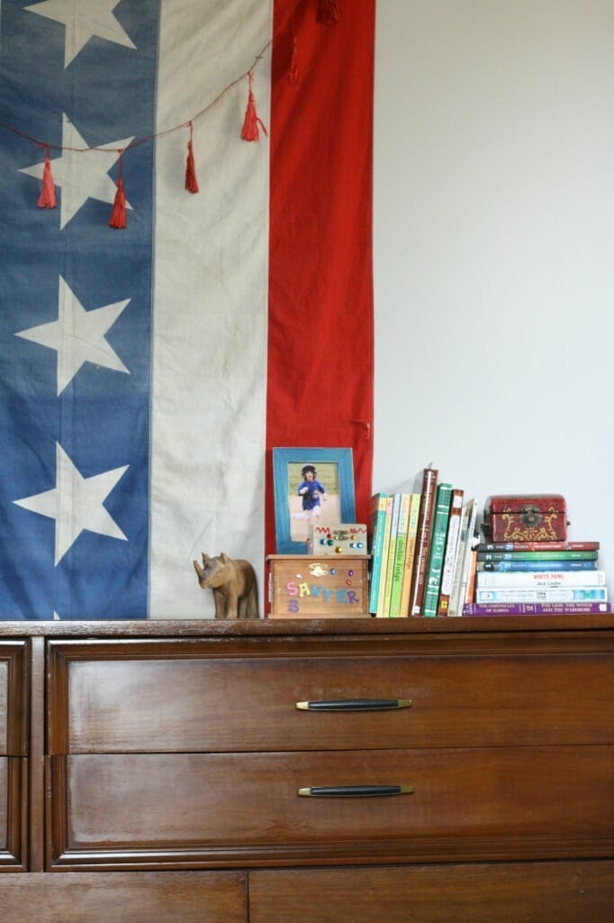 Books on Dresser with American Flag