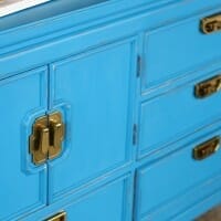 Beachy Blue Global Inspired Vintage Dresser with Greek Key Hardwa