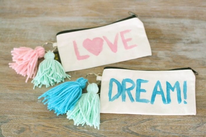 DIY painted and tassel adorned pencil pouches