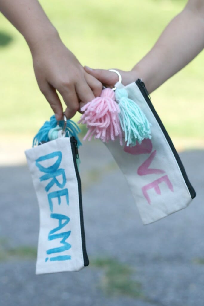 DIY painted and tassel adorned pencil pouches for back to school style