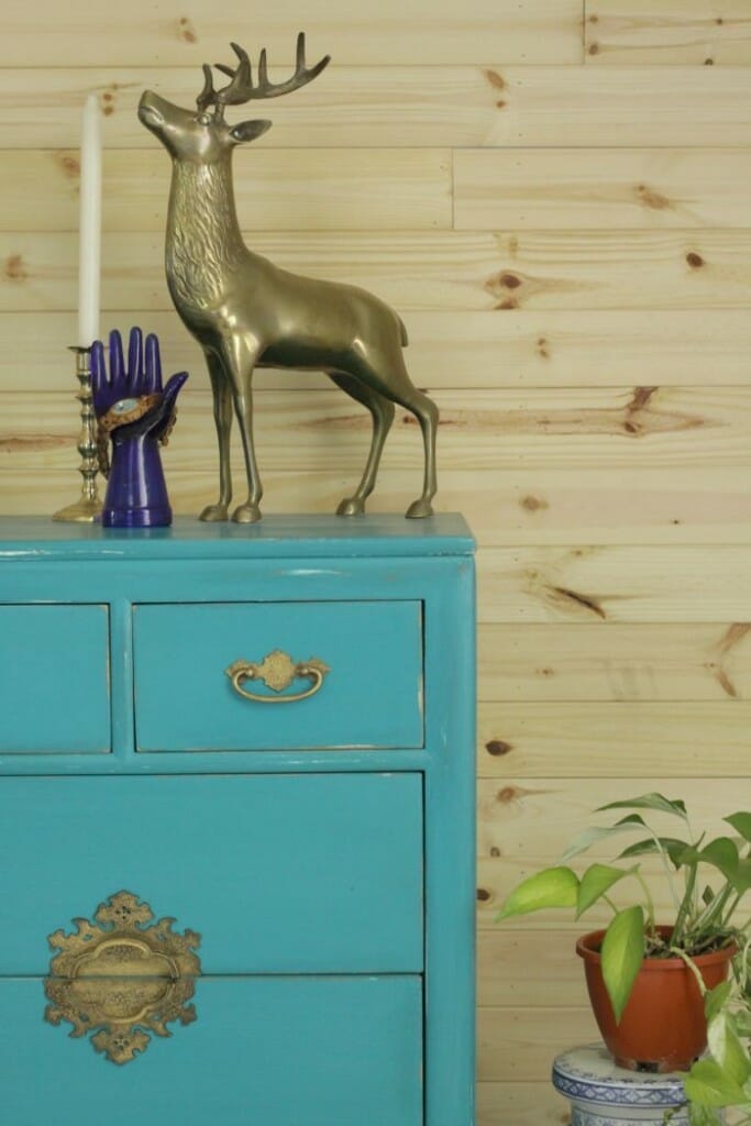 Wood Planking with Turquoise Dresser
