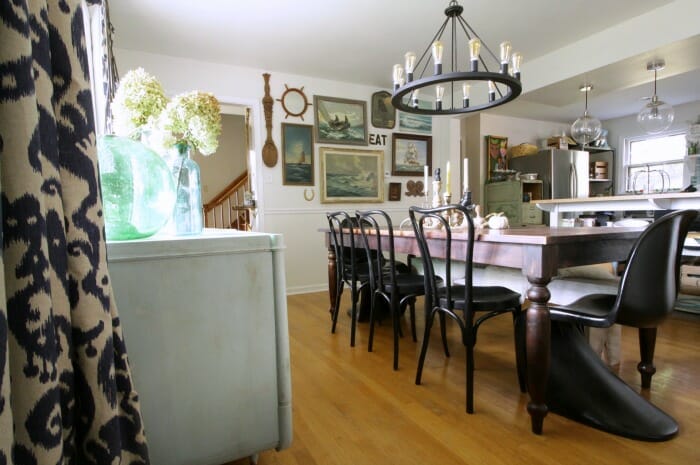 Eclectic Dining Room with Nautical Gallery Wall