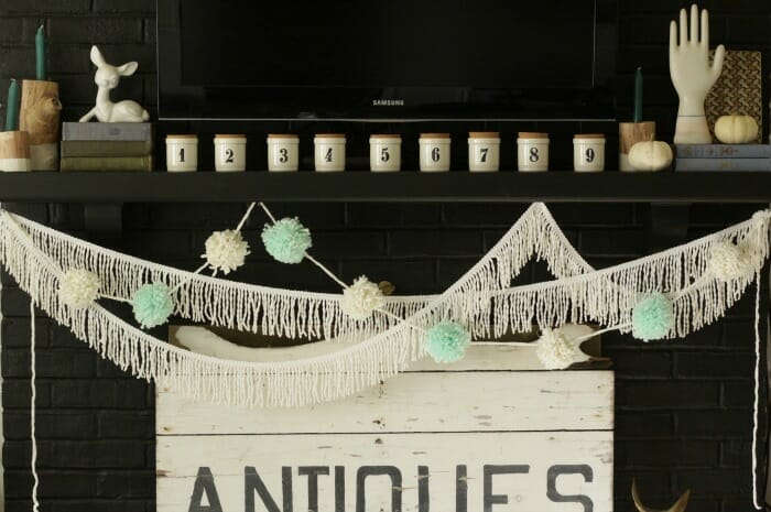 Black and White Thanksgiving Mantle with Pom Poms & Tassels