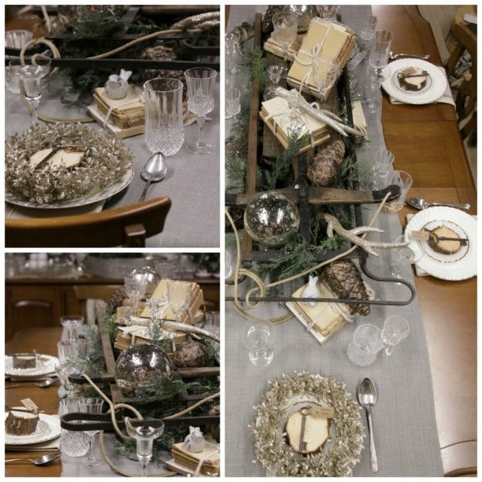 Rustic Vintage Sled & Books Tablescape