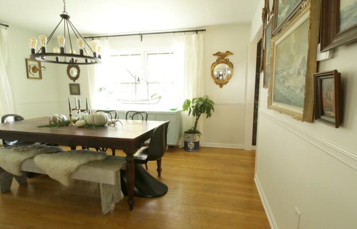 White Rustic & Vintage Dining Room with Soft Blues & Black Accents 3