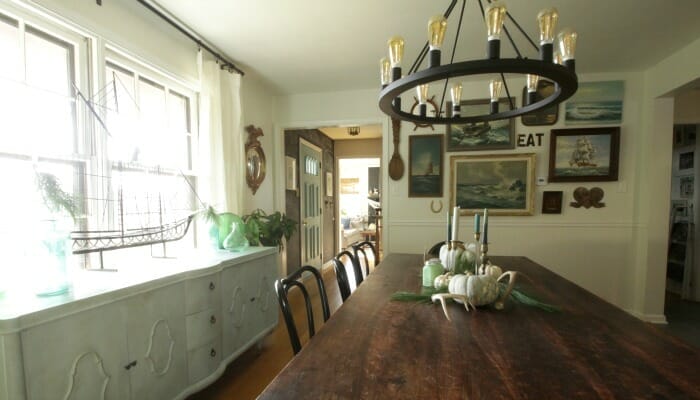White Rustic & Vintage Dining Room with Soft Blues & Black Accents 4