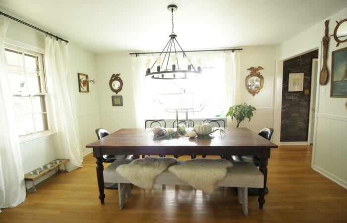White Rustic & Vintage Dining Room with Soft Blues & Black Accents 7