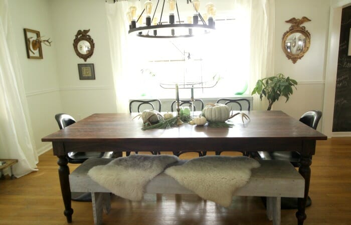 White Rustic & Vintage Dining Room with Soft Blues & Black Accents 8