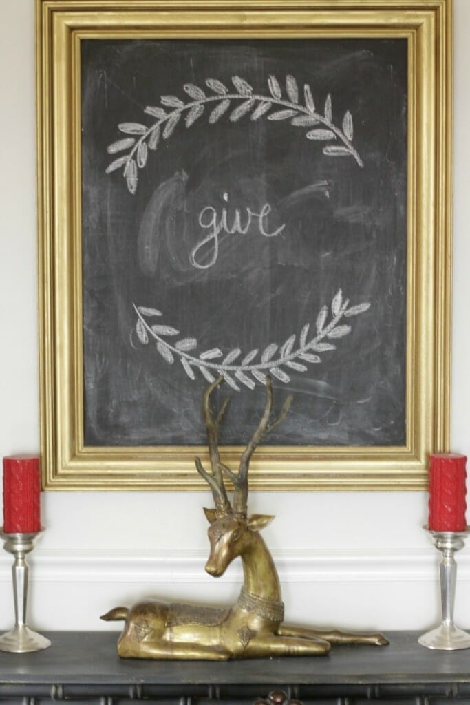 Simple give on chalkboard for christmas, brass antelope