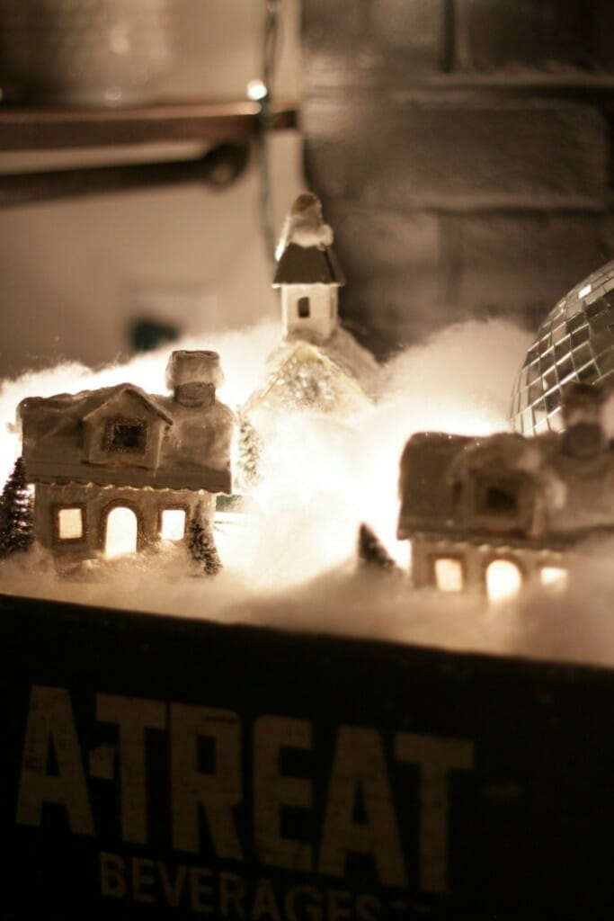 Winter Village in Vintage Crate at night