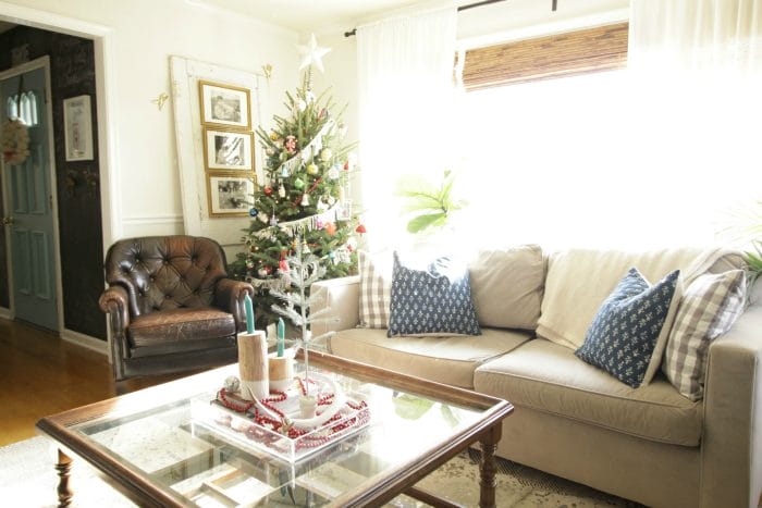 Christmas Tree with Fringe and Beads in Living Room