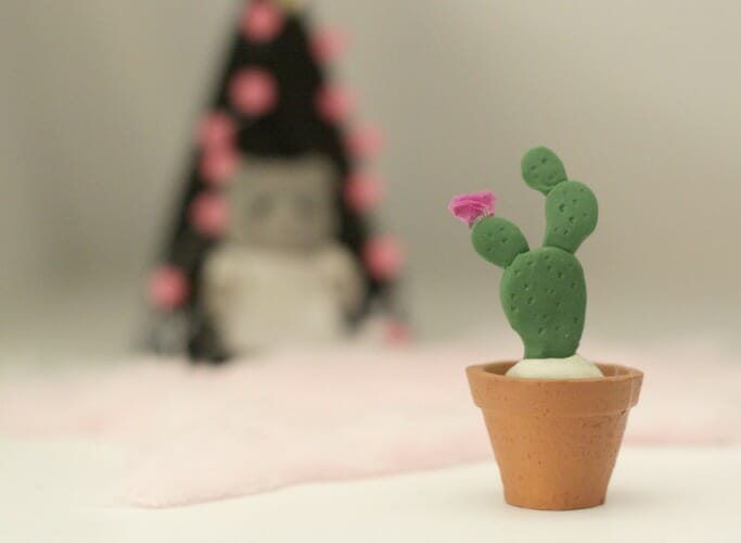 DIY Miniature Clay Cactus in Pot with Tissue Paper Flower
