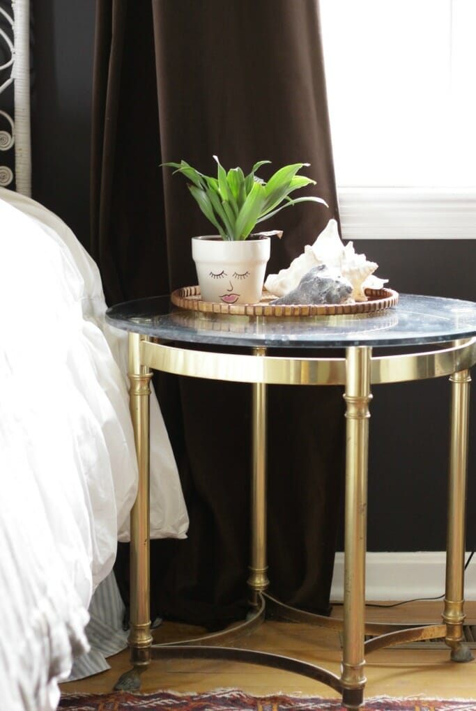 Brass & Glass table; hand painted planter