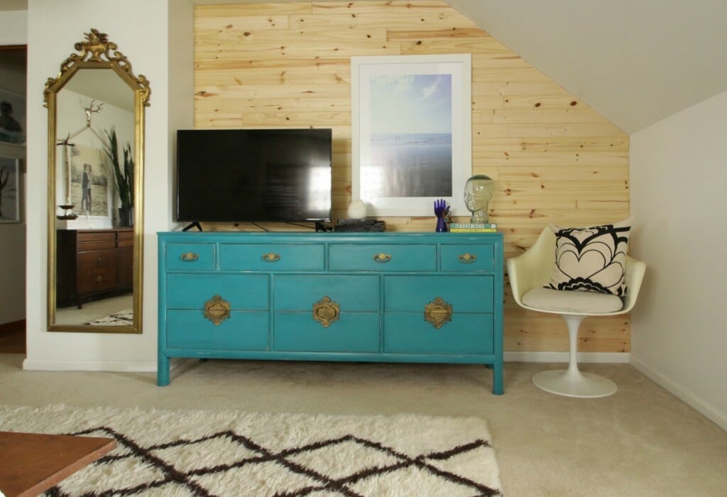 Turquoise Dresser & Planked Wall