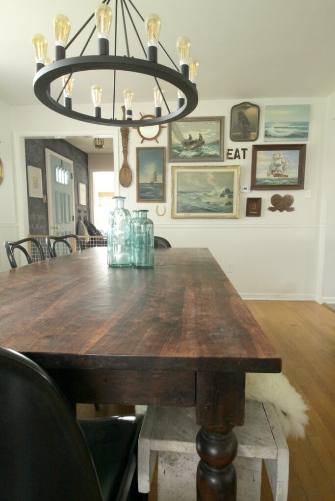 Nautical seascape wall in dining room