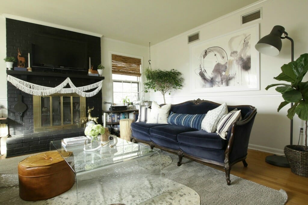 Living Room Art from Minted; eclectic black fireplace, modern boho