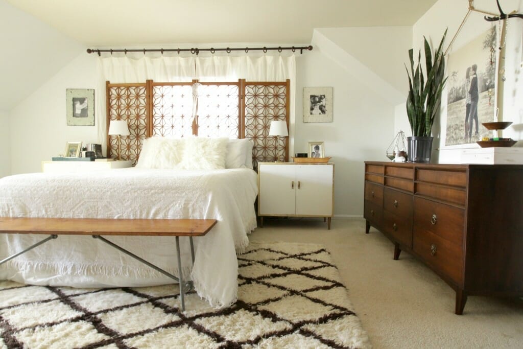 Modern Boho Bedroom in White and Wood