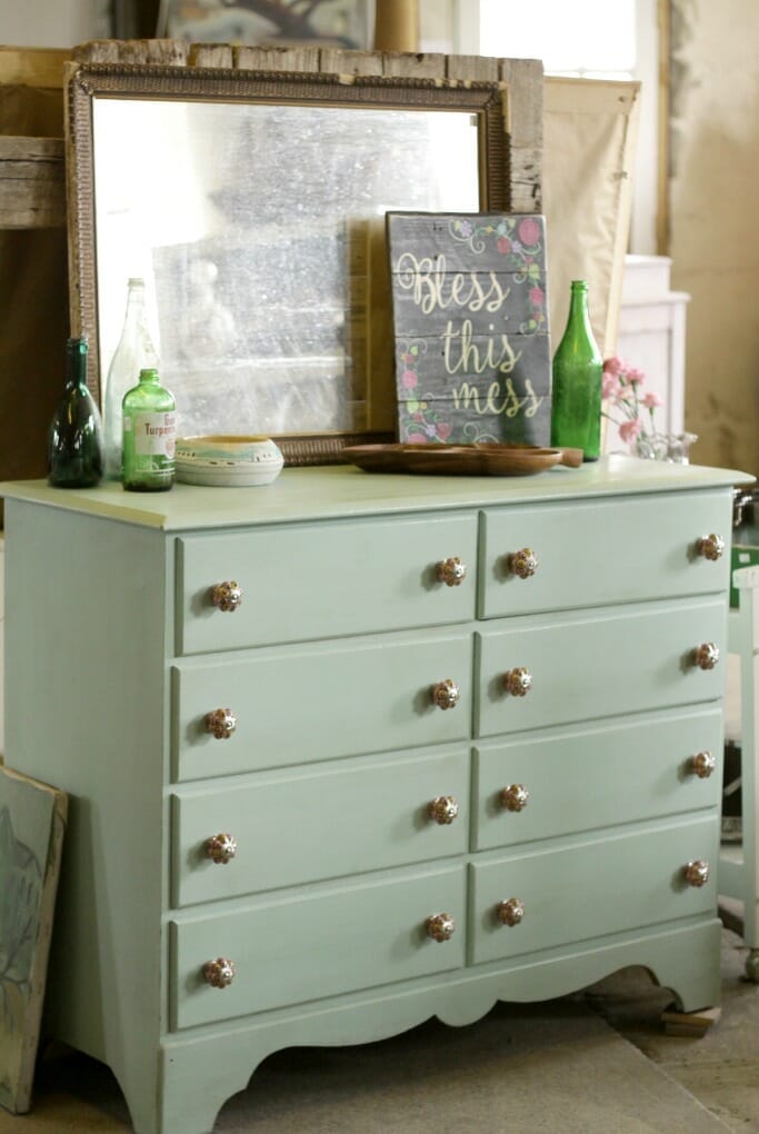 Sweet Mint Dresser with colorful knobs