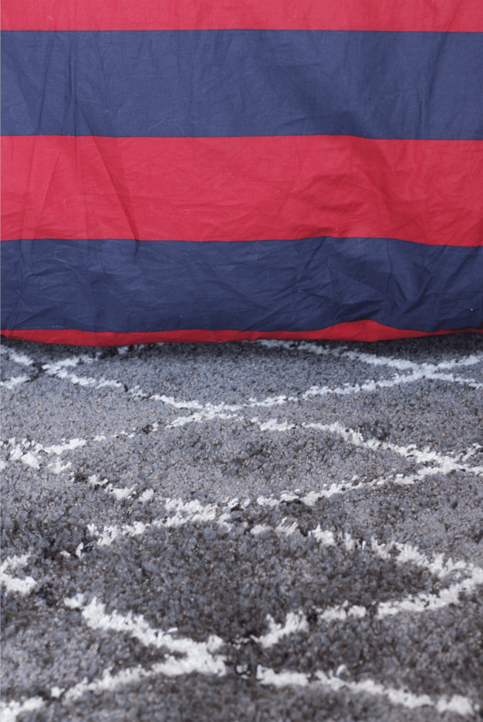 Gray Moroccan Rug with Red & Navy