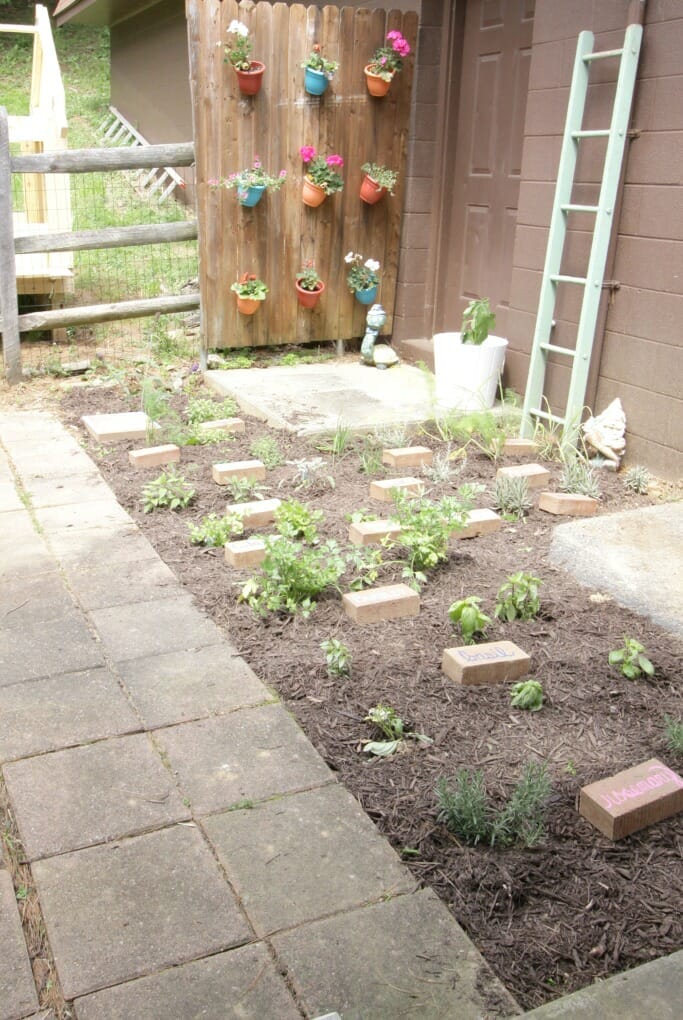 Herb Garden with Upcycled Brick Plant Markers