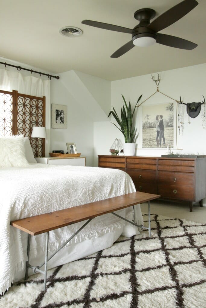Modern Bohemian Bedroom with Lamps Plus Fan/Light Combo