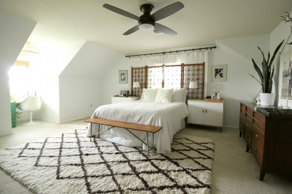 Modern Bohemian Bedroom with Lamps Plus ceiling fan/light combo