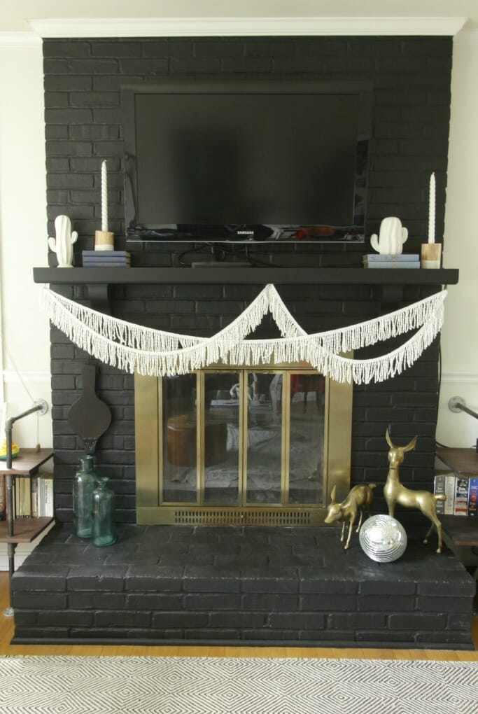 Simple Modern Boho Mantle with White Cacti