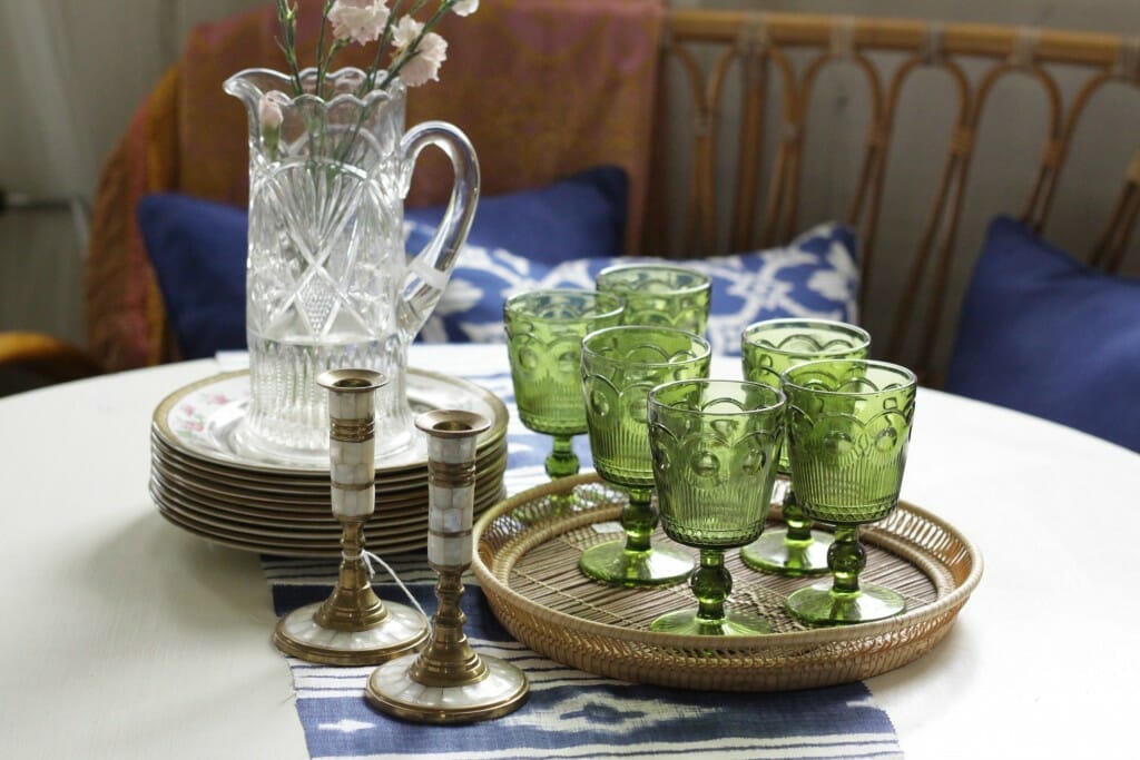 Green Glassware Vignette at Sweet Clover