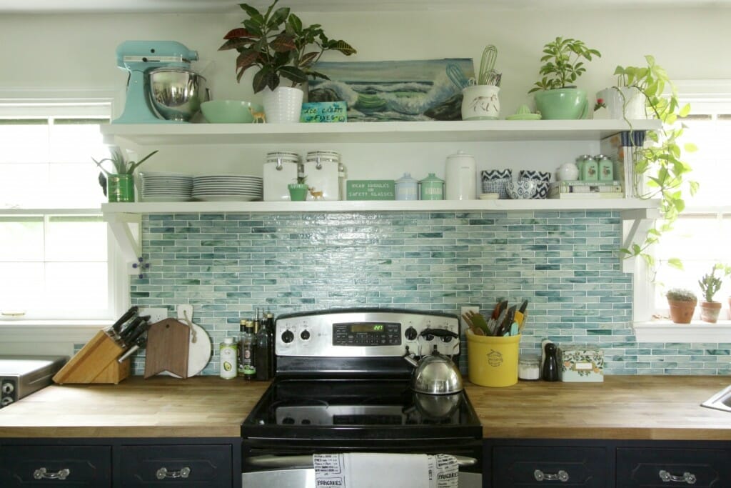 Eclectic Kitchen in blues- open shelving