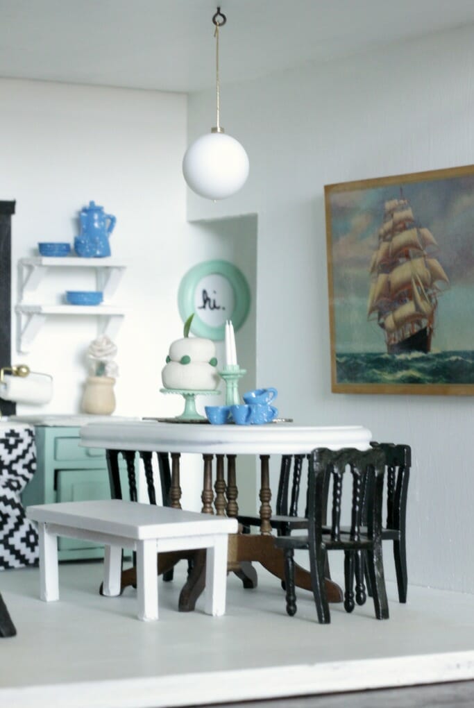 Dollhouse Kitchen with nautical art