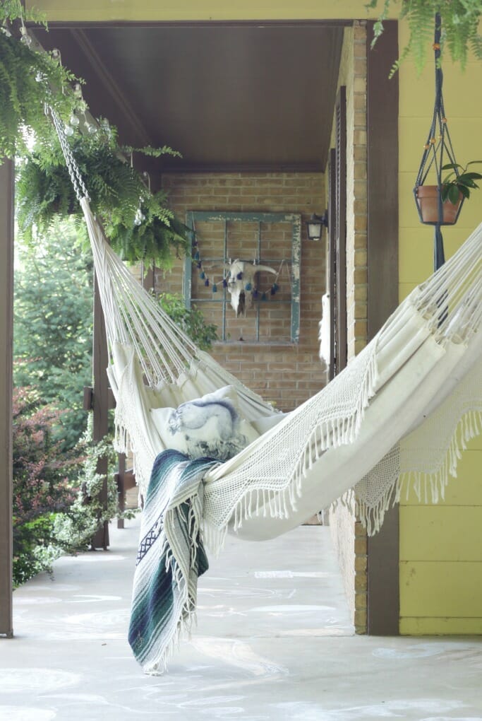 Boho hammock on hanging on porch