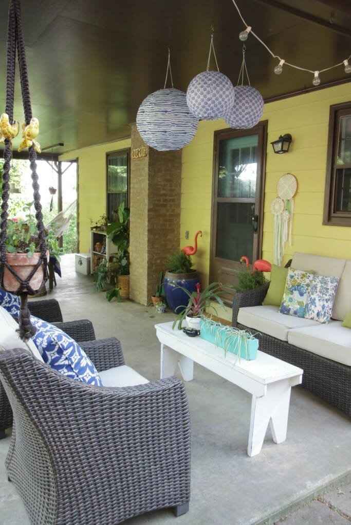 Bohemian Porch with blues and whites