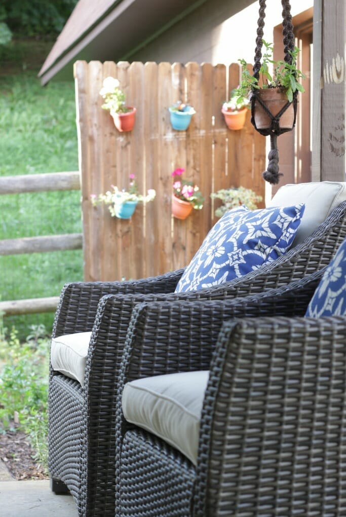 Blue & White Outdoor Pillows on Belvedere chairs