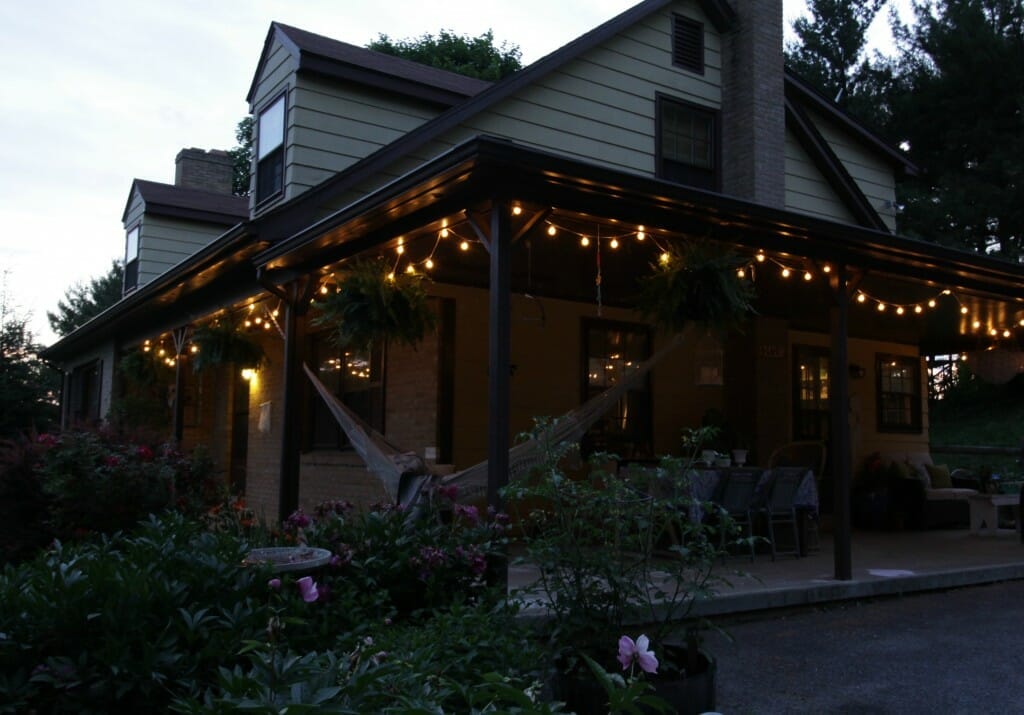 Cape Cod in the evening with porch lights