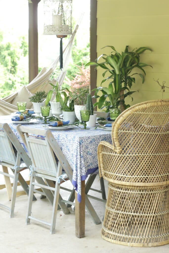 Boho Porch with Blues & Greens on Tablescape